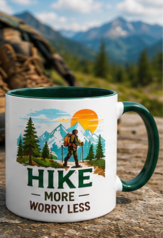 Hiking custom colourful graphic mug — dark green